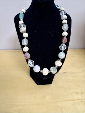 Vintage Beaded Necklace Stone Glass Mixed Beads Boho Statement 18”